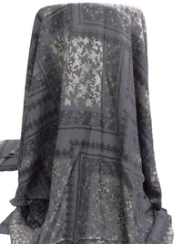 Cool Gray/Black/Off-White/Multi 100% Rayon Patchwork Print Crinkle Challis - Robert Kaufman - 50W