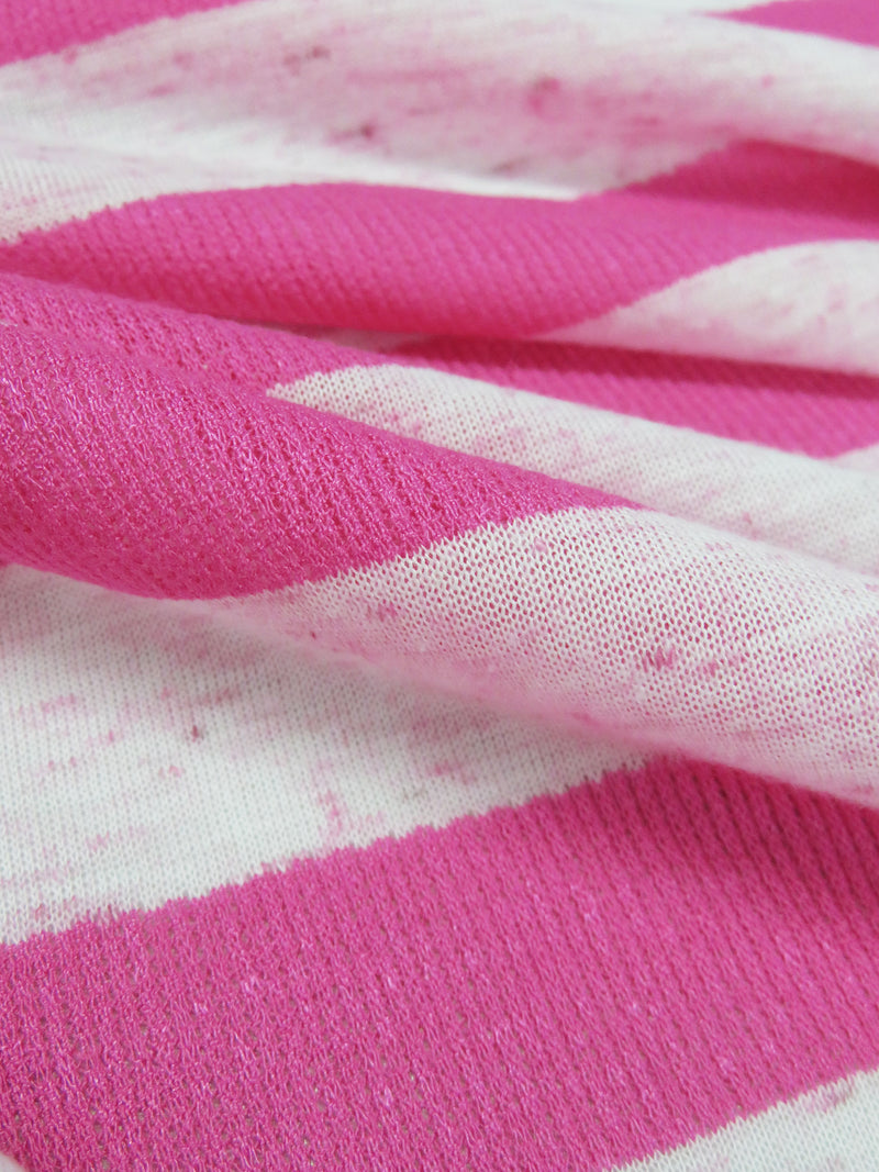 Paradise Pink/White 100% Polyester Horizontal Ribbed Stripe Tissue Jersey Knit 56W