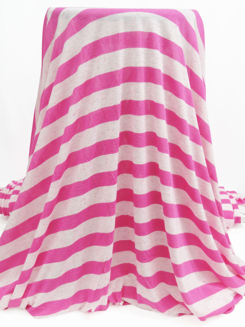 Paradise Pink/White 100% Polyester Horizontal Ribbed Stripe Tissue Jersey Knit 56W