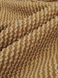 Biscuit Tan/Curry Brown Polyester/Lycra Raised Wavy Vertical Stripe Knit 50W