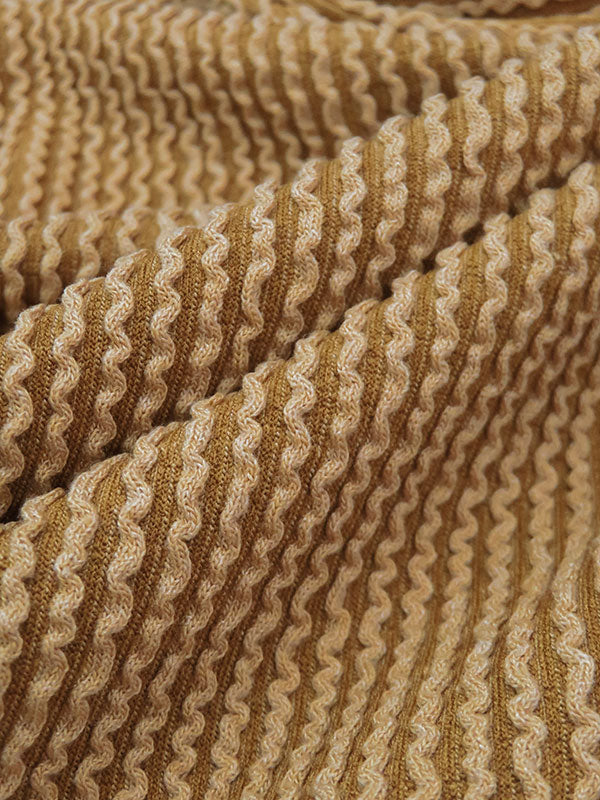 Biscuit Tan/Curry Brown Polyester/Lycra Raised Wavy Vertical Stripe Knit 50W