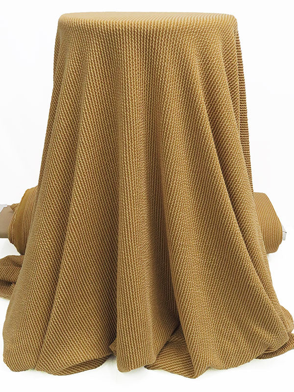 Biscuit Tan/Curry Brown Polyester/Lycra Raised Wavy Vertical Stripe Knit 50W