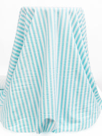 Robin Egg Blue/White Cotton/Lycra Vertical Stripe Print Jersey Knit 60W