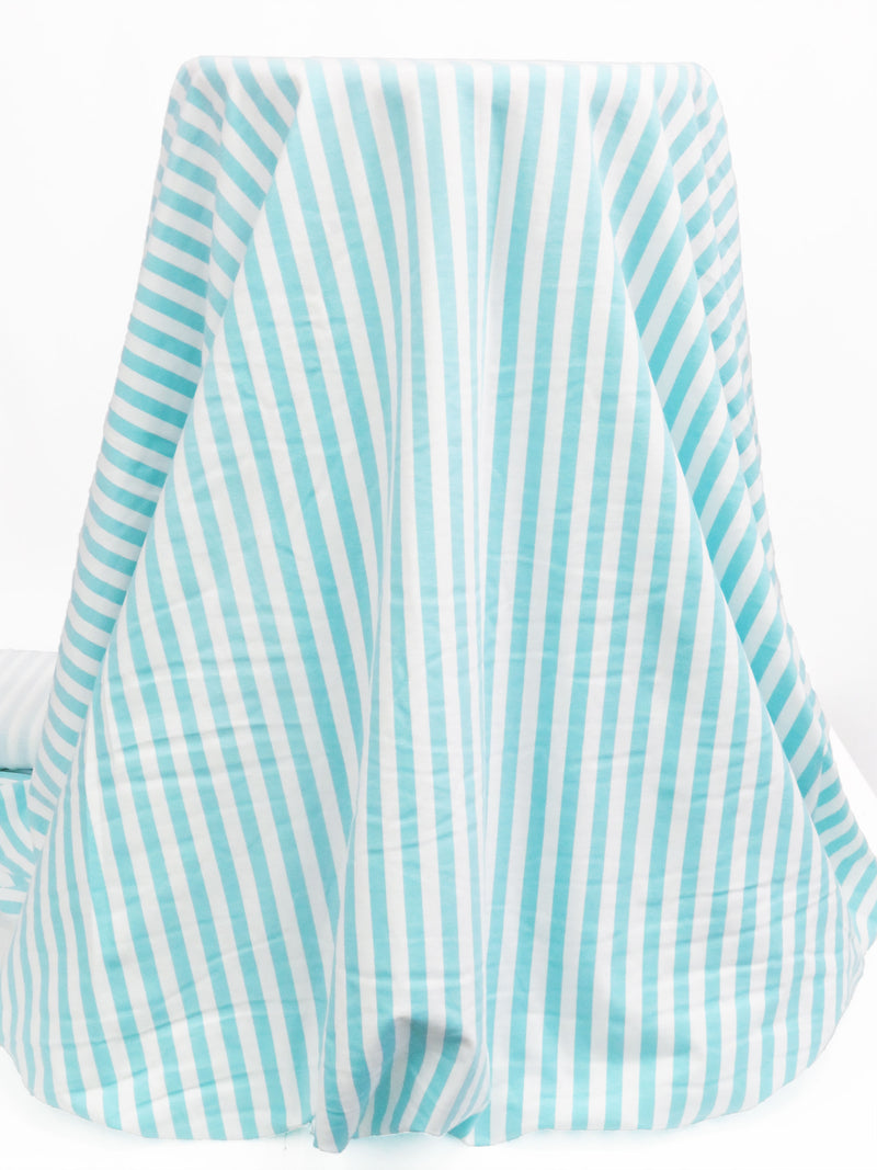 Robin Egg Blue/White Cotton/Lycra Vertical Stripe Print Jersey Knit 60W