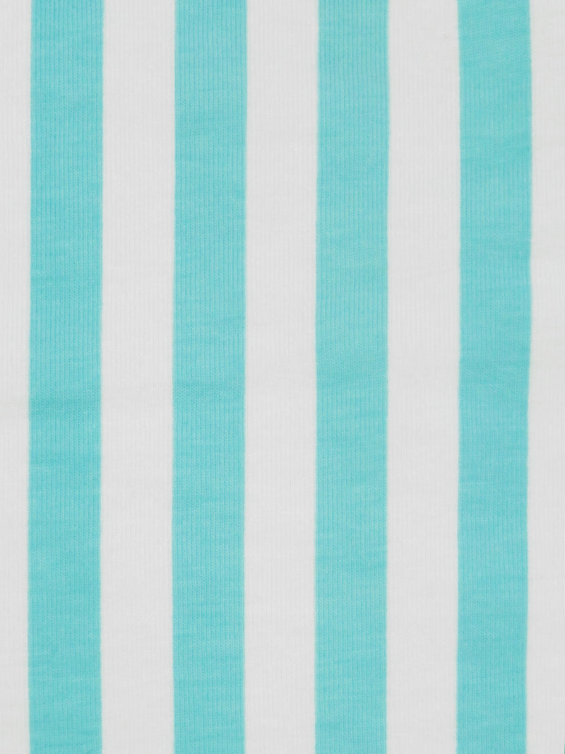 Robin Egg Blue/White Cotton/Lycra Vertical Stripe Print Jersey Knit 60W