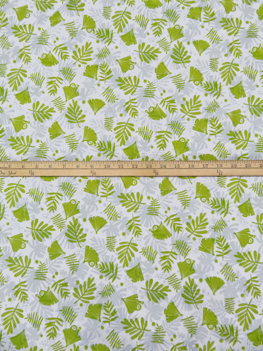 White/Limerick/Gray Cloud Cotton/Lycra Sloth Hidden In Leaves Print Jersey Knit - Robert Kaufman - 59W