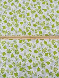 White/Limerick/Gray Cloud Cotton/Lycra Sloth Hidden In Leaves Print Jersey Knit - Robert Kaufman - 59W