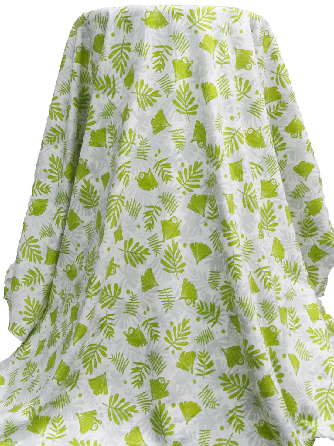 White/Limerick/Gray Cloud Cotton/Lycra Sloth Hidden In Leaves Print Jersey Knit - Robert Kaufman - 59W