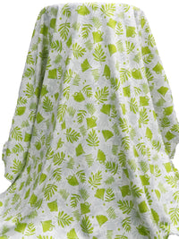 White/Limerick/Gray Cloud Cotton/Lycra Sloth Hidden In Leaves Print Jersey Knit - Robert Kaufman - 59W