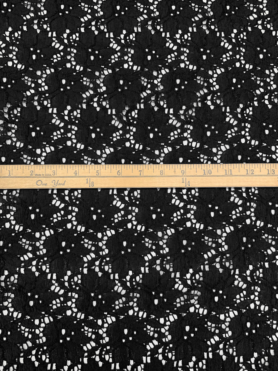 Black Polyester/Lycra Floral Weave Stretch Lace - Famous Dress Designer - 56W