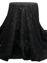 Black Polyester/Lycra Floral Weave Stretch Lace - Famous Dress Designer - 56W