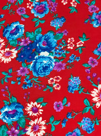 Venetian Red/Cobalt Blue/Teal 100% Polyester Floral Print Crepe de Chine 60W