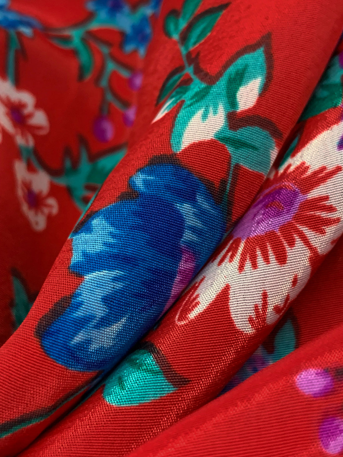 Venetian Red/Cobalt Blue/Teal 100% Polyester Floral Print Crepe de Chine 60W