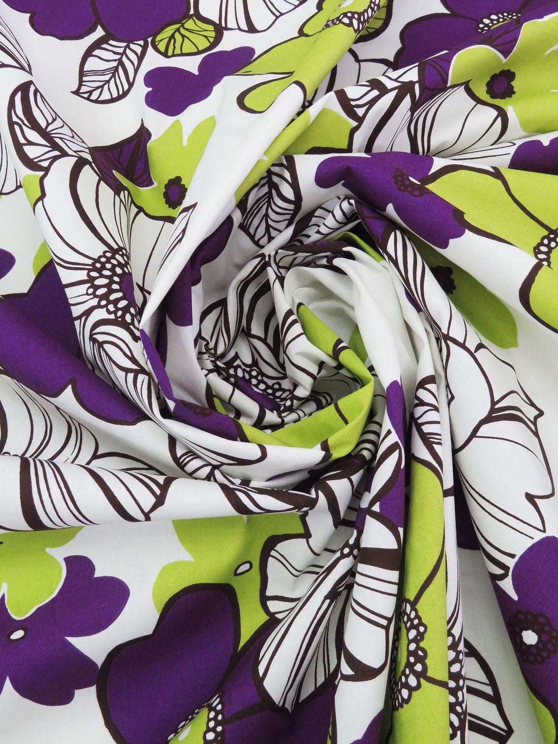 White/Royal Purple/Bitter Lime/Hot Fudge Cotton/Lycra Floral Print Stretch Poplin Shirting 52W