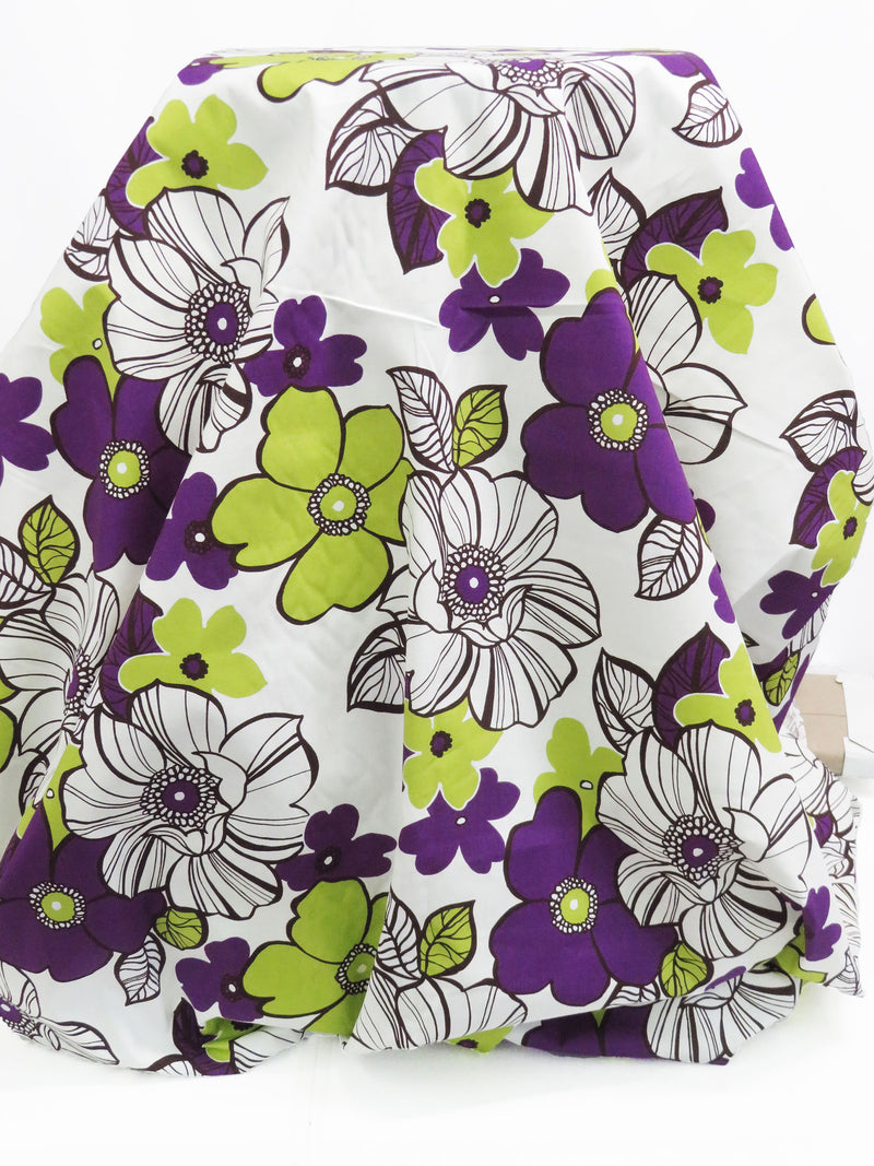 White/Royal Purple/Bitter Lime/Hot Fudge Cotton/Lycra Floral Print Stretch Poplin Shirting 52W