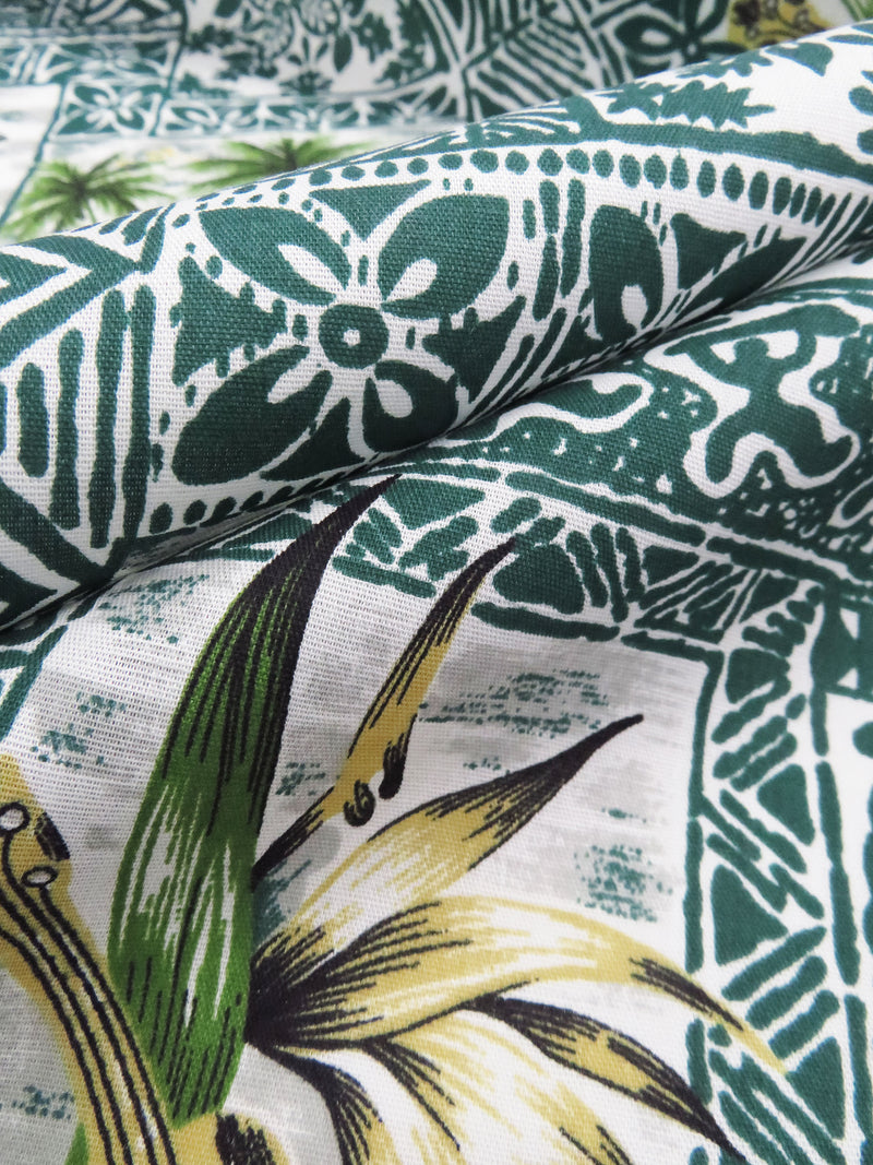 Dark Forest Green/Dried Bamboo/White/Multi Cotton/Polyester Hawaiian Tile Print Broadcloth 46W