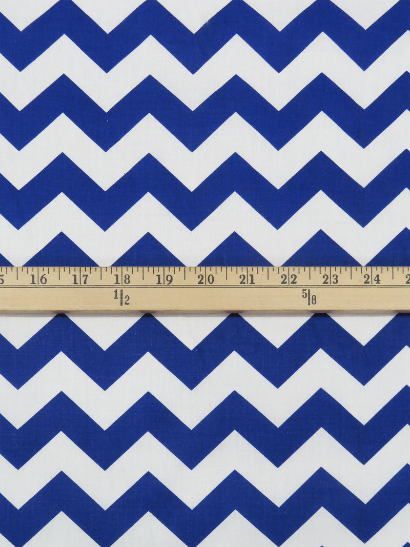 Cobalt/White Cotton/Polyester Horizontal Chevron Print Broadcloth 58W