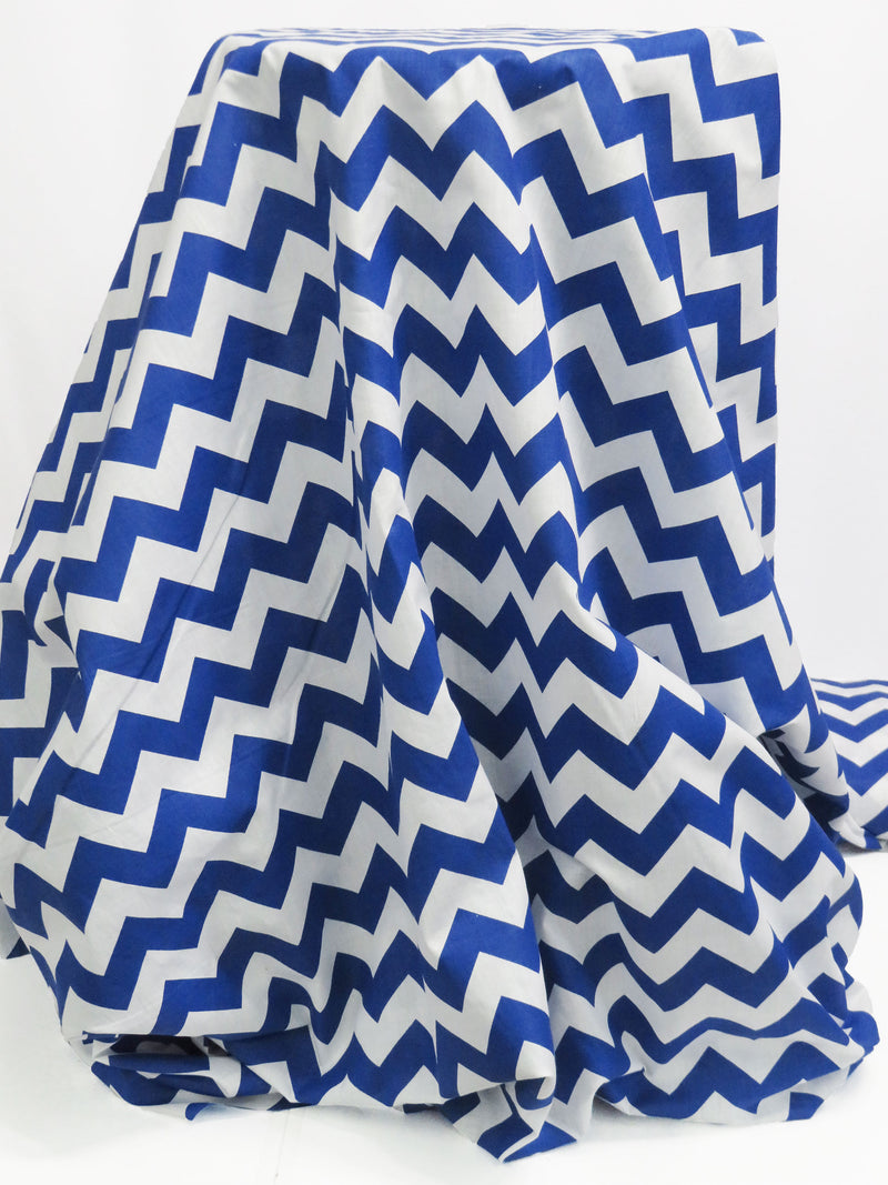 Cobalt/White Cotton/Polyester Horizontal Chevron Print Broadcloth 58W