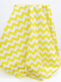 Bright Sunflower Yellow/White Cotton/Polyester Horizontal Chevron Print Broadcloth 58W