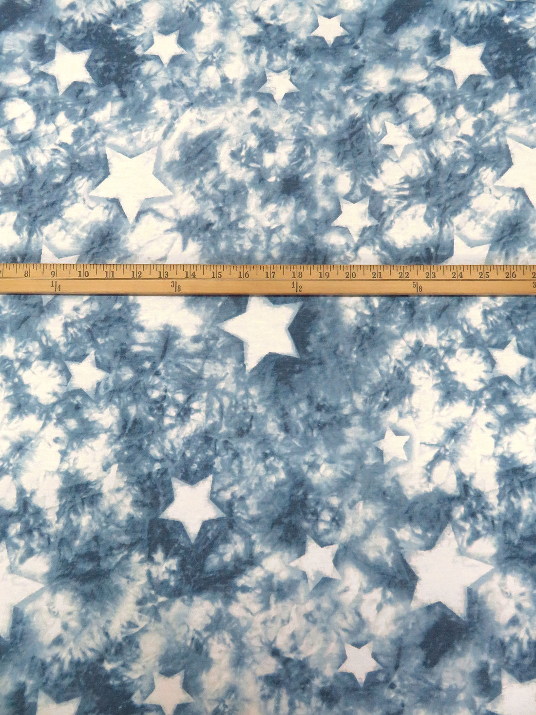 Light Navy Blue/White/Denim Polyester/Rayon/Lycra Grunge Star Print French Terry Knit - Robert Kaufman - 58W