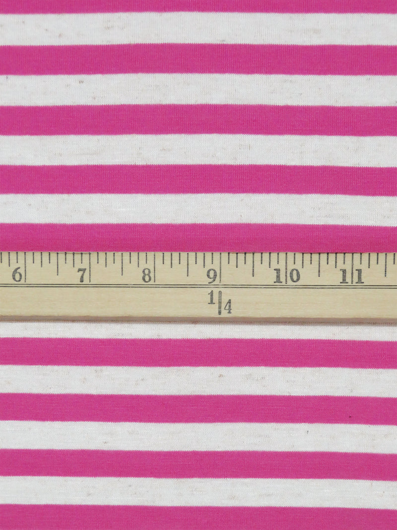 French Raspberry/Chalk White Polyester/Lycra Horizontal Stripe Weave Jersey Knit 54W