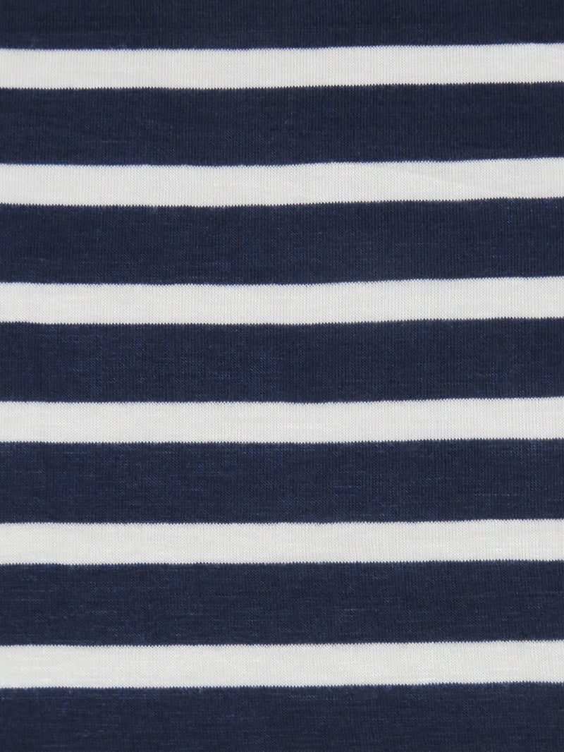 Navy/White Rayon/Lycra Horizontal Stripe Jersey Knit 59W