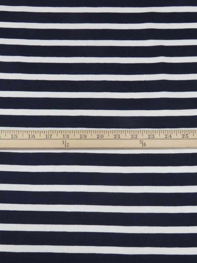 Navy/White Rayon/Lycra Horizontal Stripe Jersey Knit 59W