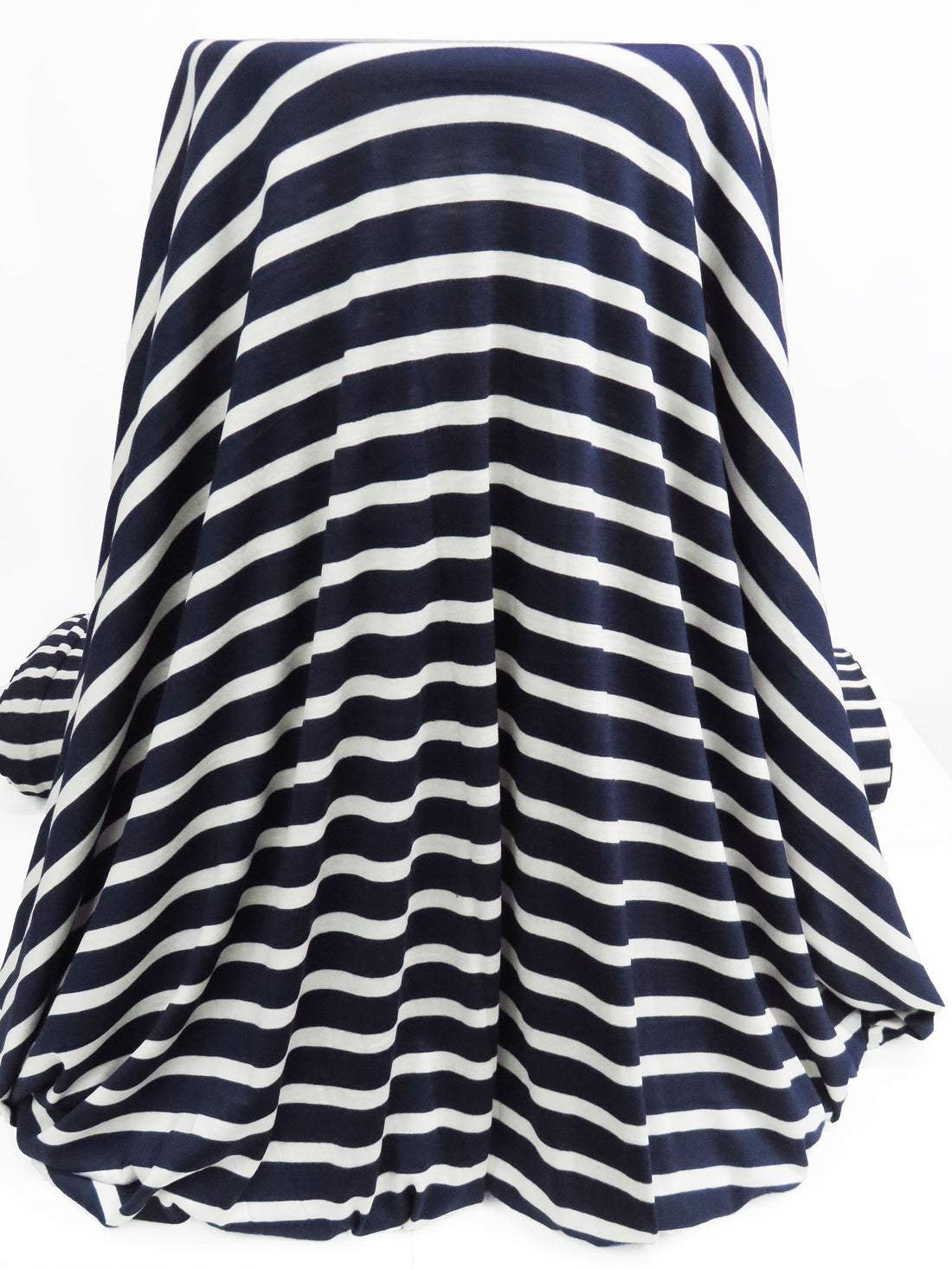 Navy/White Rayon/Lycra Horizontal Stripe Jersey Knit 59W