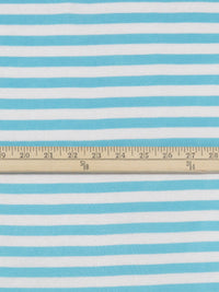 Sky Blue/Ghost White Cotton/Rayon Horizontal Stripe Weave Fine Interlock Knit 59W