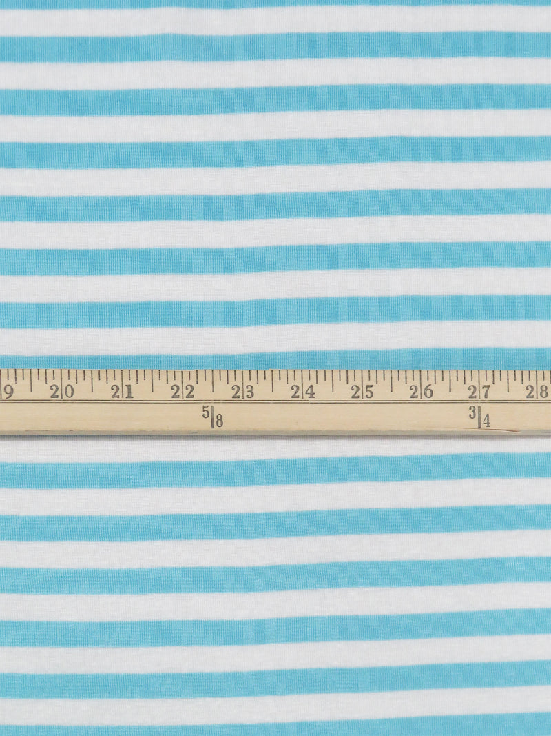 Sky Blue/Ghost White Cotton/Rayon Horizontal Stripe Weave Fine Interlock Knit 59W