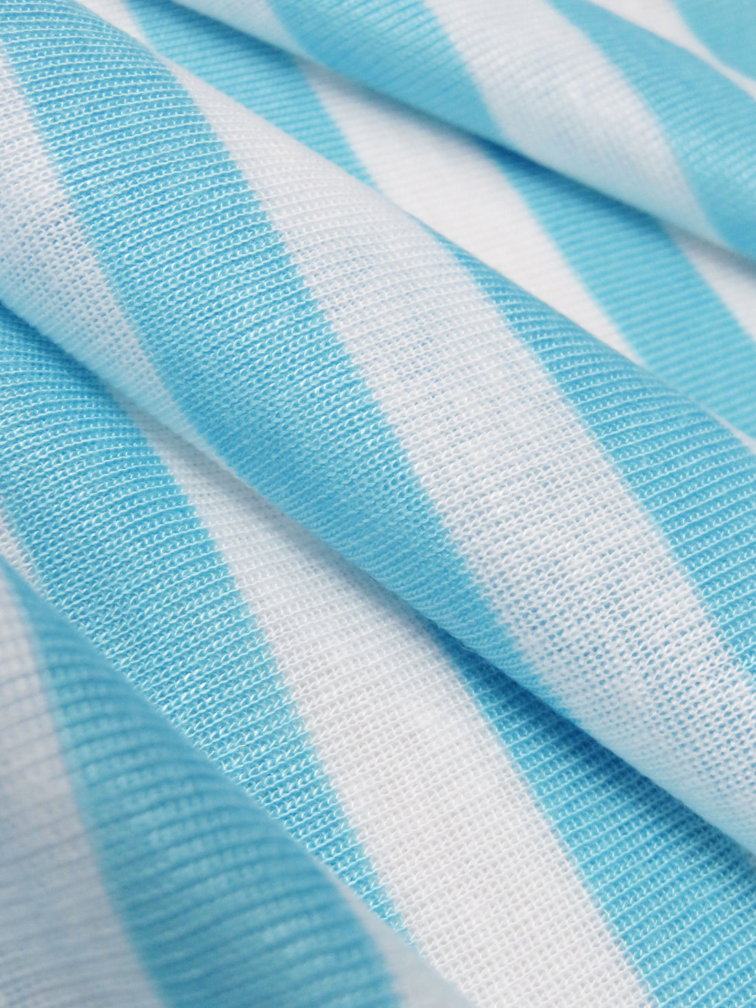 Sky Blue/Ghost White Cotton/Rayon Horizontal Stripe Weave Fine Interlock Knit 59W