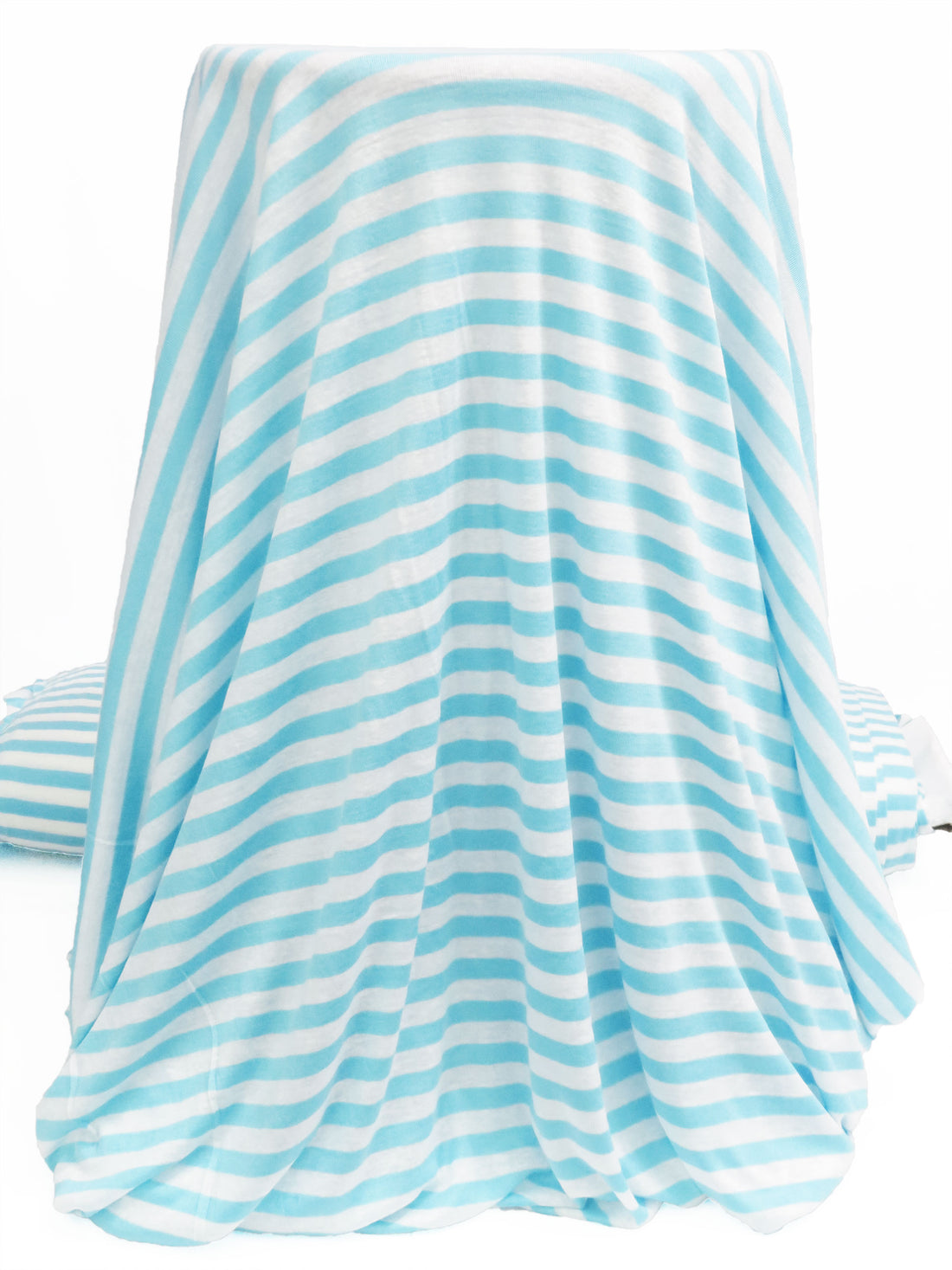 Sky Blue/Ghost White Cotton/Rayon Horizontal Stripe Weave Fine Interlock Knit 59W