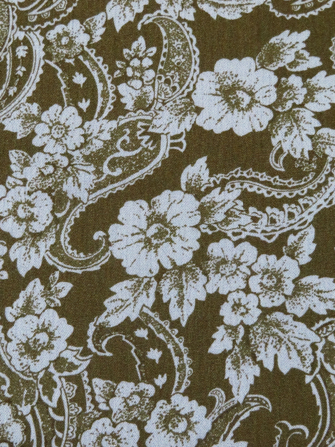 Dark Olive/Light Gray 100% Rayon Floral & Paisley Print Crinkle Challis - Robert Kaufman - 50W