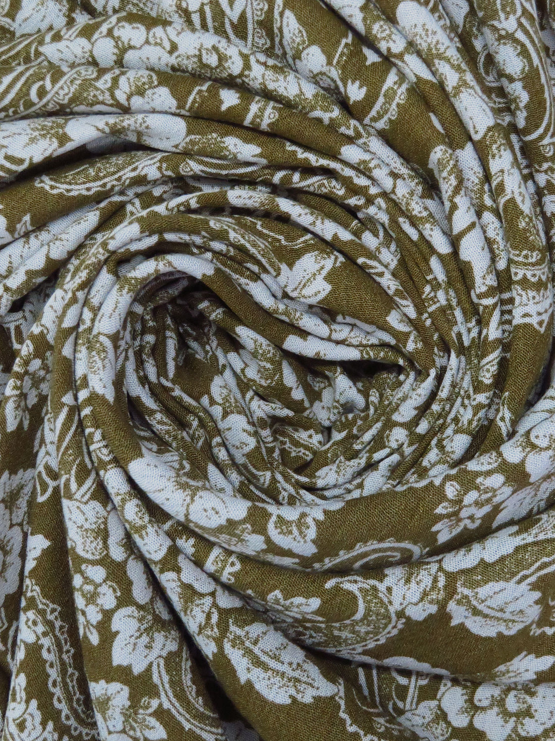 Dark Olive/Light Gray 100% Rayon Floral & Paisley Print Crinkle Challis - Robert Kaufman - 50W