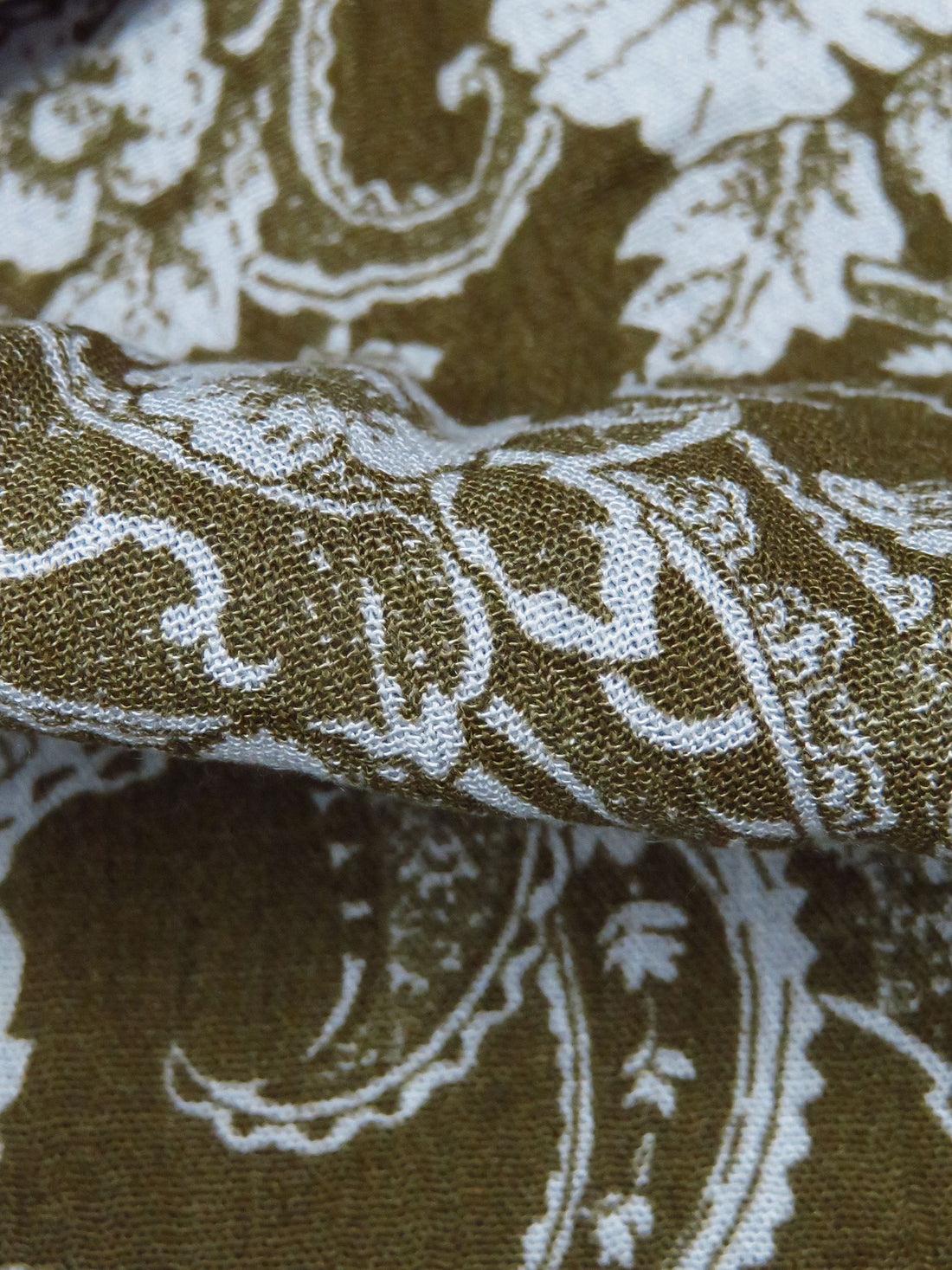 Dark Olive/Light Gray 100% Rayon Floral & Paisley Print Crinkle Challis - Robert Kaufman - 50W