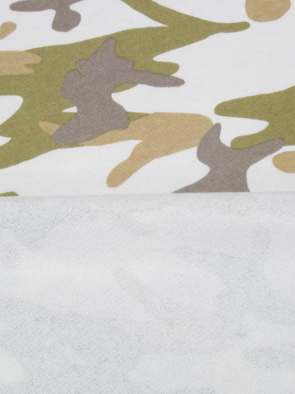 Olive Green/White/Biscuit Brown/Muted Cedar 100% Cotton Camouflage Print Brushed French Terry Knit 54W