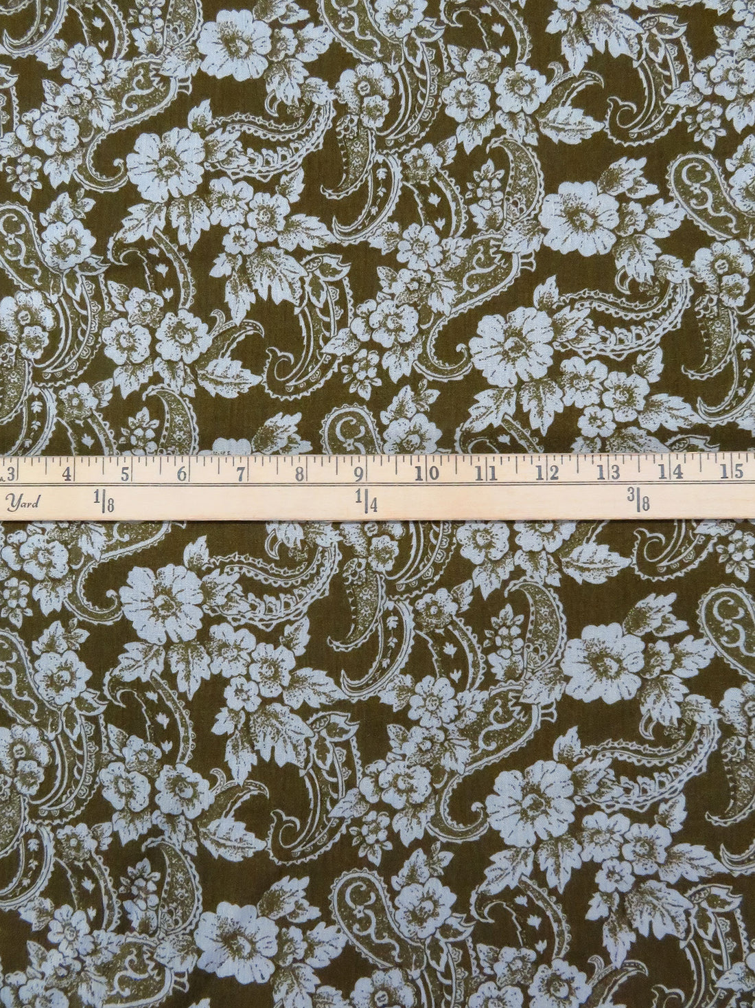 Dark Olive/Light Gray 100% Rayon Floral & Paisley Print Crinkle Challis - Robert Kaufman - 50W