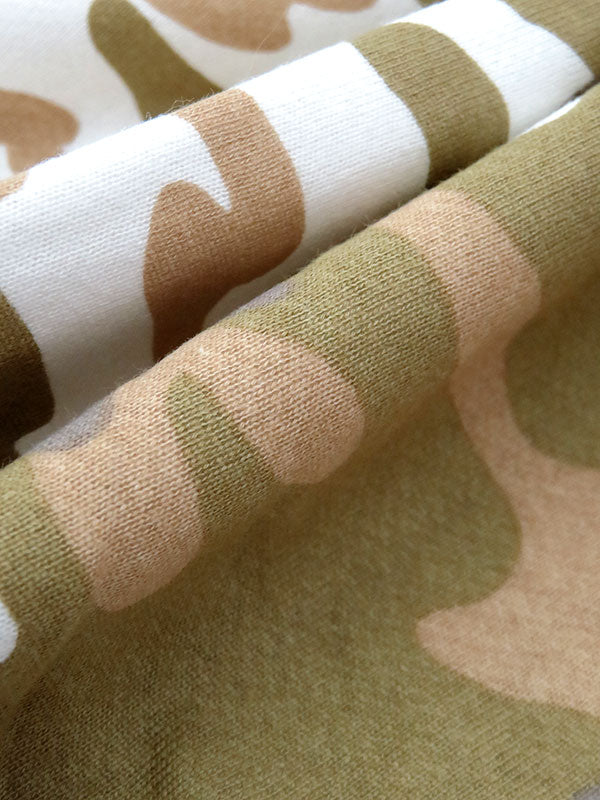 Olive Green/White/Biscuit Brown/Muted Cedar 100% Cotton Camouflage Print Brushed French Terry Knit 54W