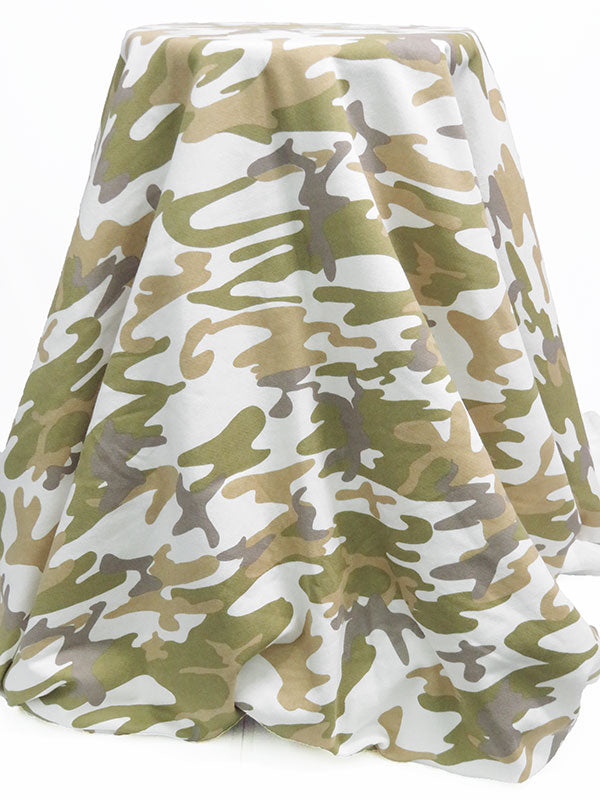 Olive Green/White/Biscuit Brown/Muted Cedar 100% Cotton Camouflage Print Brushed French Terry Knit 54W