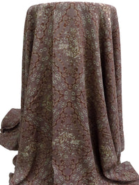 Dark Mauve Taupe/Dark Vanilla/Dark Brown/Multi 100% Rayon Ornate Floral Diamond Print Crinkle Challis - Robert Kaufman - 50W