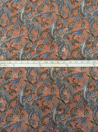 Clay/Lavender Gray/Dark Brown/Multi 100% Rayon Paisley Print Crinkle Challis - Robert Kaufman - 50W