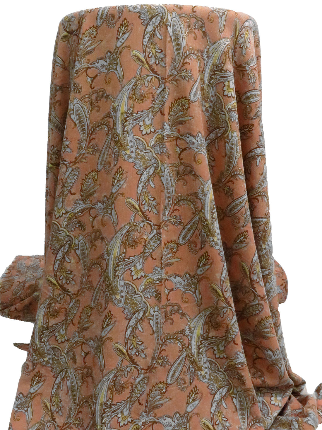 Clay/Lavender Gray/Dark Brown/Multi 100% Rayon Paisley Print Crinkle Challis - Robert Kaufman - 50W