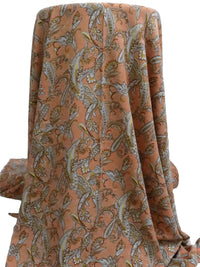 Clay/Lavender Gray/Dark Brown/Multi 100% Rayon Paisley Print Crinkle Challis - Robert Kaufman - 50W