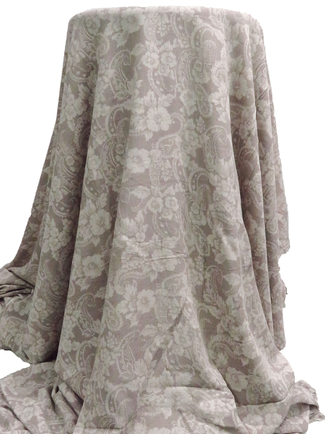 Muddy Lavender Frost/Light Gray 100% Rayon Floral & Paisley Print Crinkle Challis - Robert Kaufman - 52W
