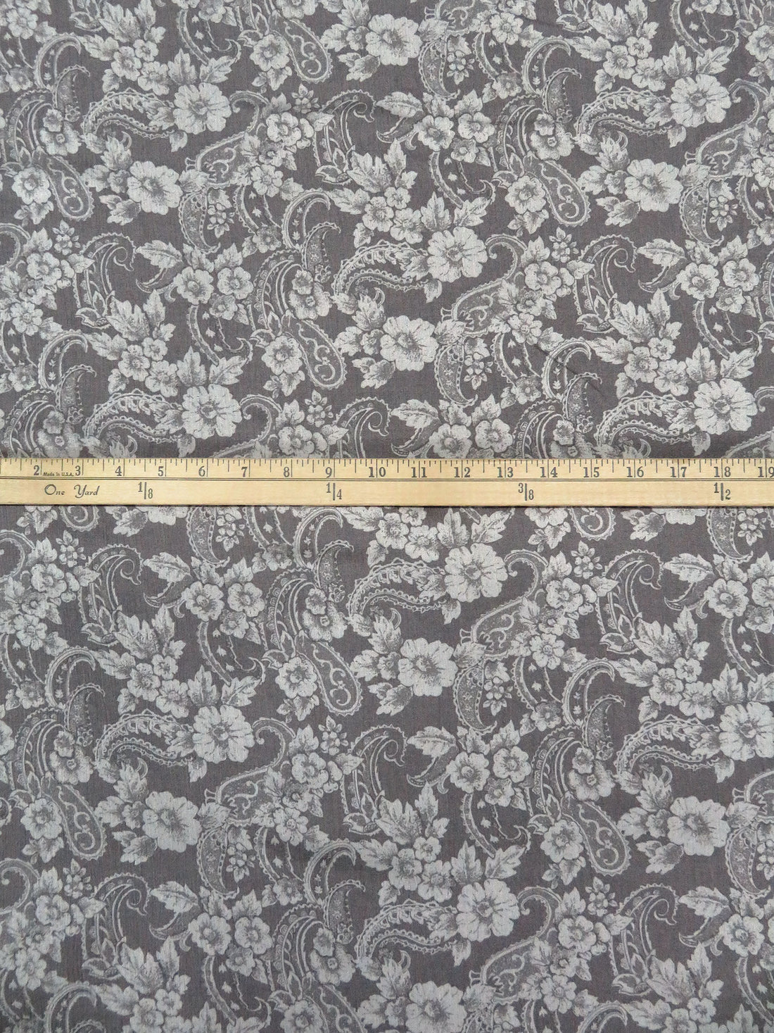 Dark Manatee/Light Gray 100% Rayon Floral & Paisley Print Crinkle Challis - Robert Kaufman - 52W