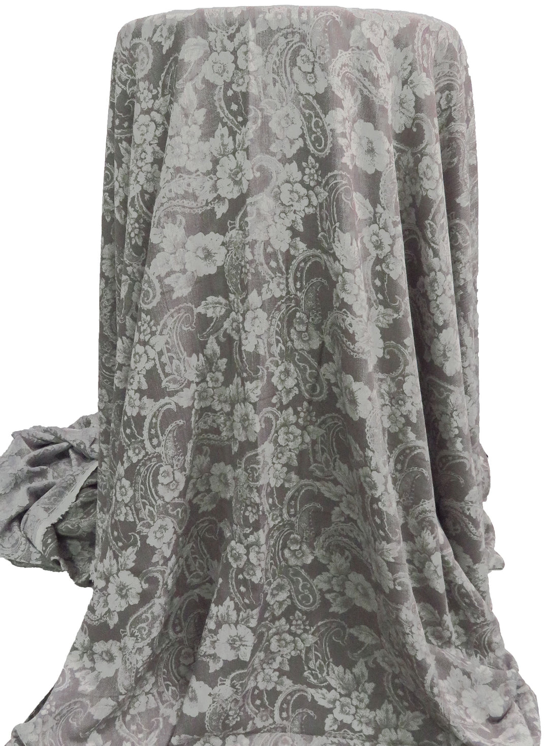 Dark Manatee/Light Gray 100% Rayon Floral & Paisley Print Crinkle Challis - Robert Kaufman - 52W