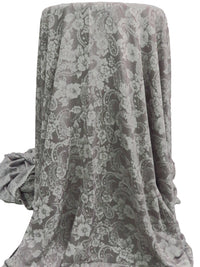 Dark Manatee/Light Gray 100% Rayon Floral & Paisley Print Crinkle Challis - Robert Kaufman - 52W