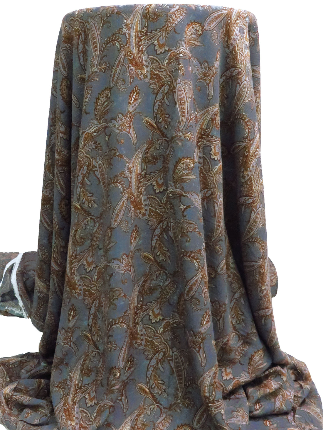 Dark Stonewash/Golden Brown/Dark Brown/Multi 100% Rayon Paisley Print Crinkle Challis - Robert Kaufman - 50W
