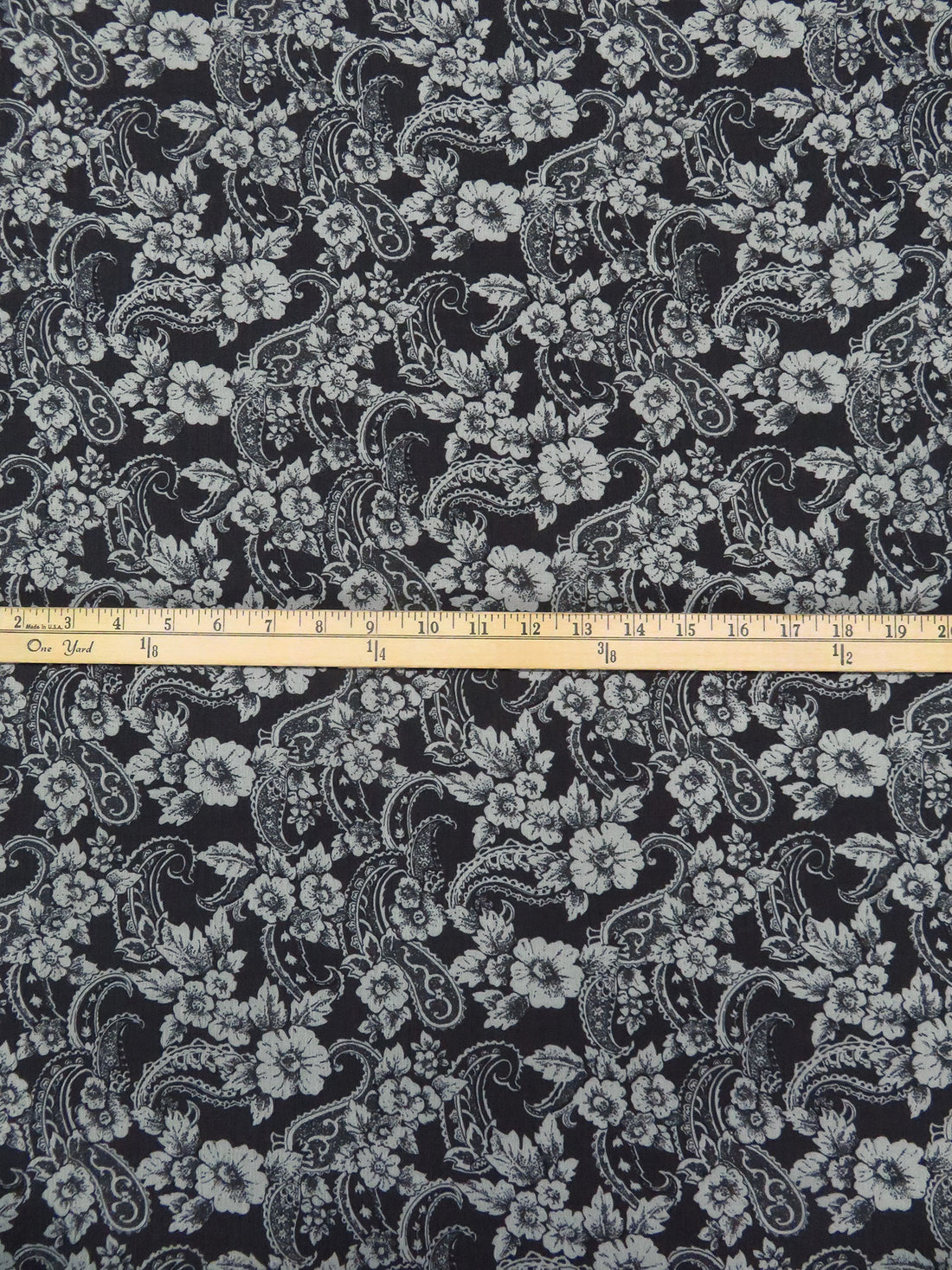 Dark Charcoal/Light Gray 100% Rayon Floral & Paisley Print Crinkle Challis - Robert Kaufman - 50W