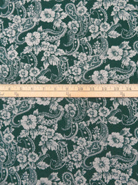 Phthalo/Timberwolf 100% Rayon Floral & Paisley Print Crinkle Challis - Robert Kaufman - 50W